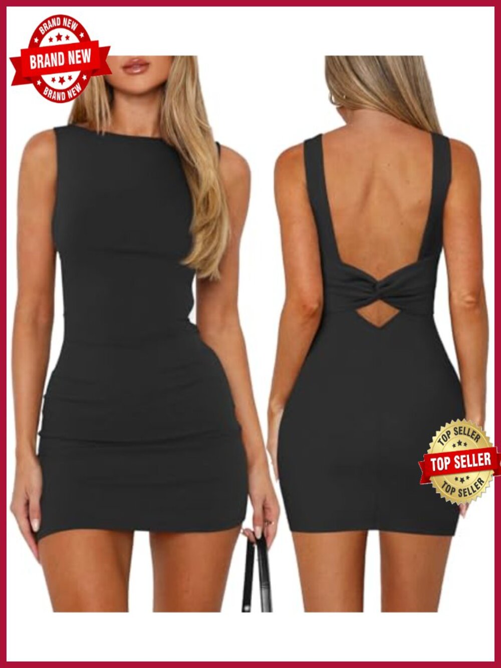 Backless Knotted Mini Dress Stretchy Crepe Knit Bodycon Wedding Guest Cocktail